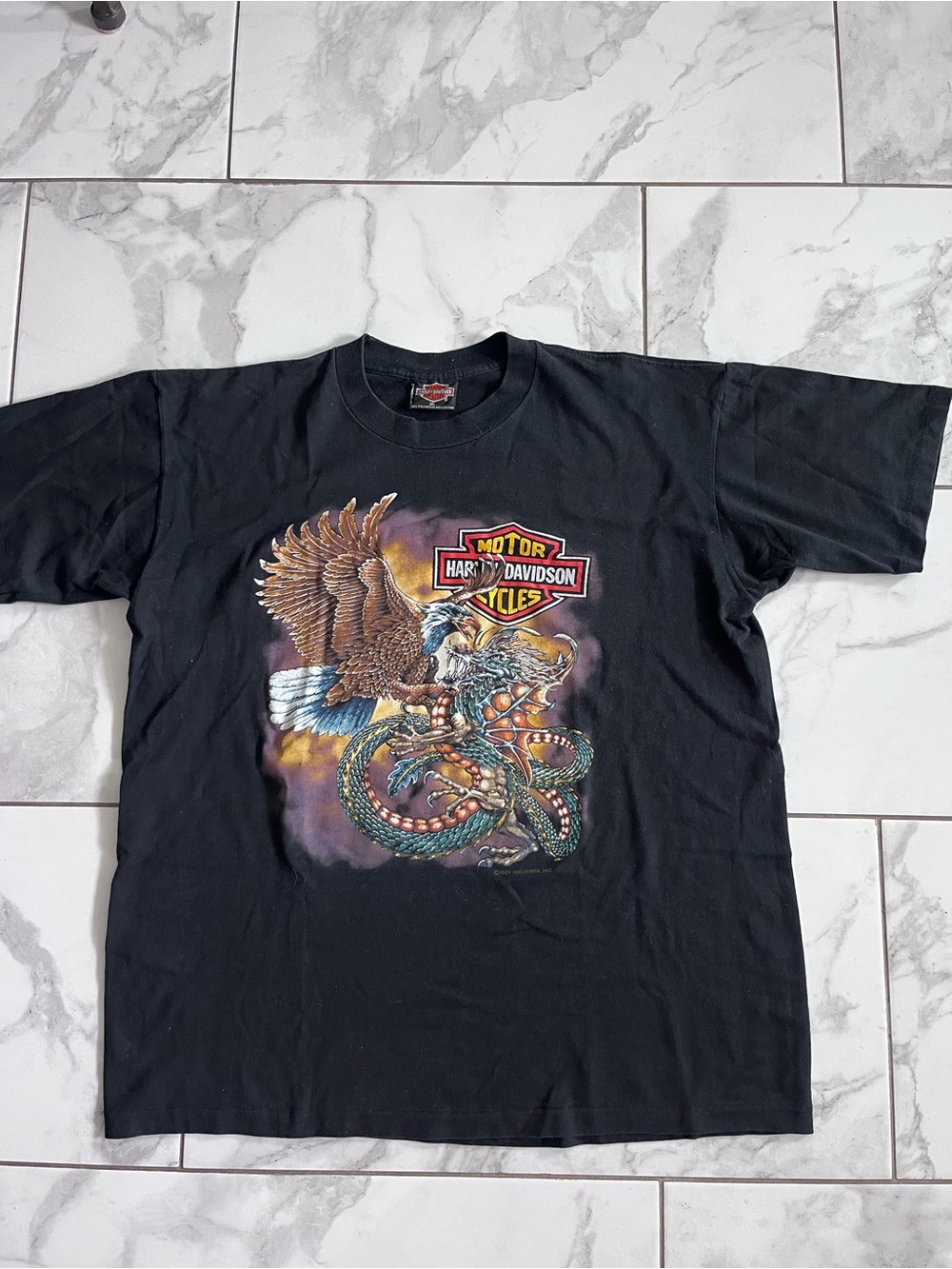 Vintage Harley Davidson Eagle vs Dragon 1988 80s Single Shirt Double Sided XL